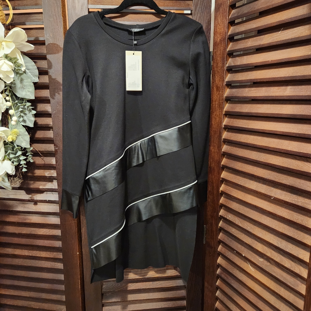 Black Long-Sleeve Asymmetric Ruffle Mini Dress